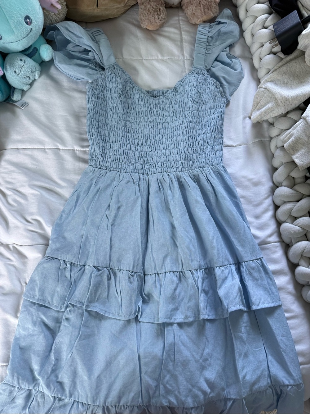 Light Blue Smocked Tiered Dress